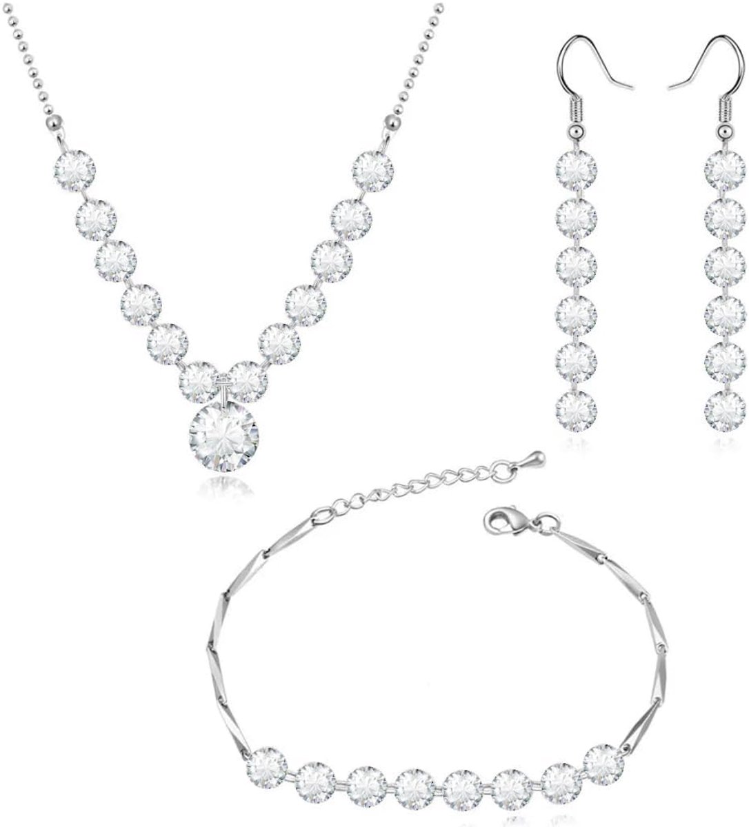 Azuria Bruiloft Set Witte Zirkonia Kristallen Strand Ketting Bengelen Oorbellen Armband 18 kt Witgoud Verguld