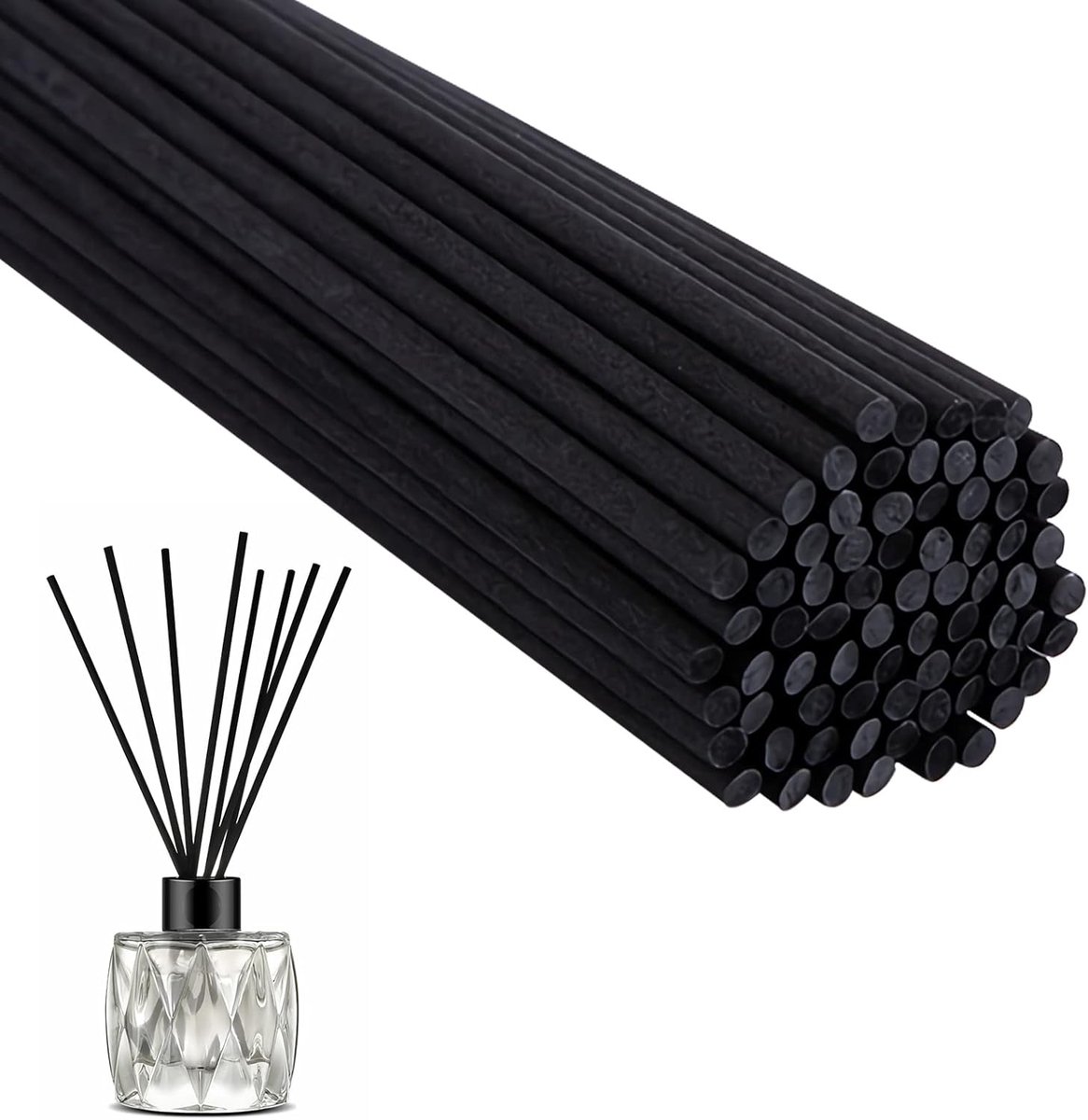 van 150 stuks, natuurlijke vezels, rieten diffuserstokjes voor etherische olie, aroma-diffuser, stokken, rotan rieten diffuser, stokken, 20 cm x 3 mm, zwart