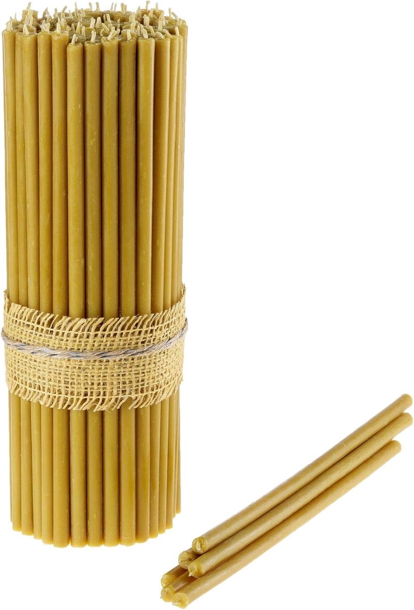 Pure bijenwaskaarsen - honinggeurende decoratieve dunne conische kaarsen - ideaal voor verjaardagsdecoratie of kerkgebeden - druppelvrij, hoog en rookloos, 100 stuks, 29,5 cm x 8,5 mm