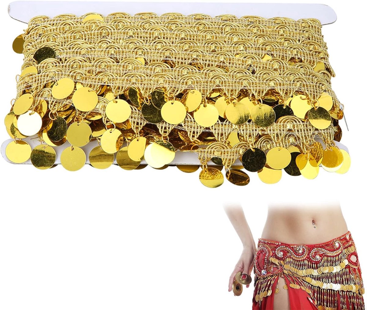 10 Yards Buikdans Riem, Pailletten Breedte Elastische Stretch Kant Pailletten Linten voor Kleding Jurk Decoraties Bruiloft Diy Bruidsboeket(goud)
