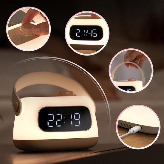 Kinderwekker met nachtlamp - digitale klok met LED-verlichting - bedlamp met variabele intensiteit - voor slaapkamer (roze). — afbeelding 2