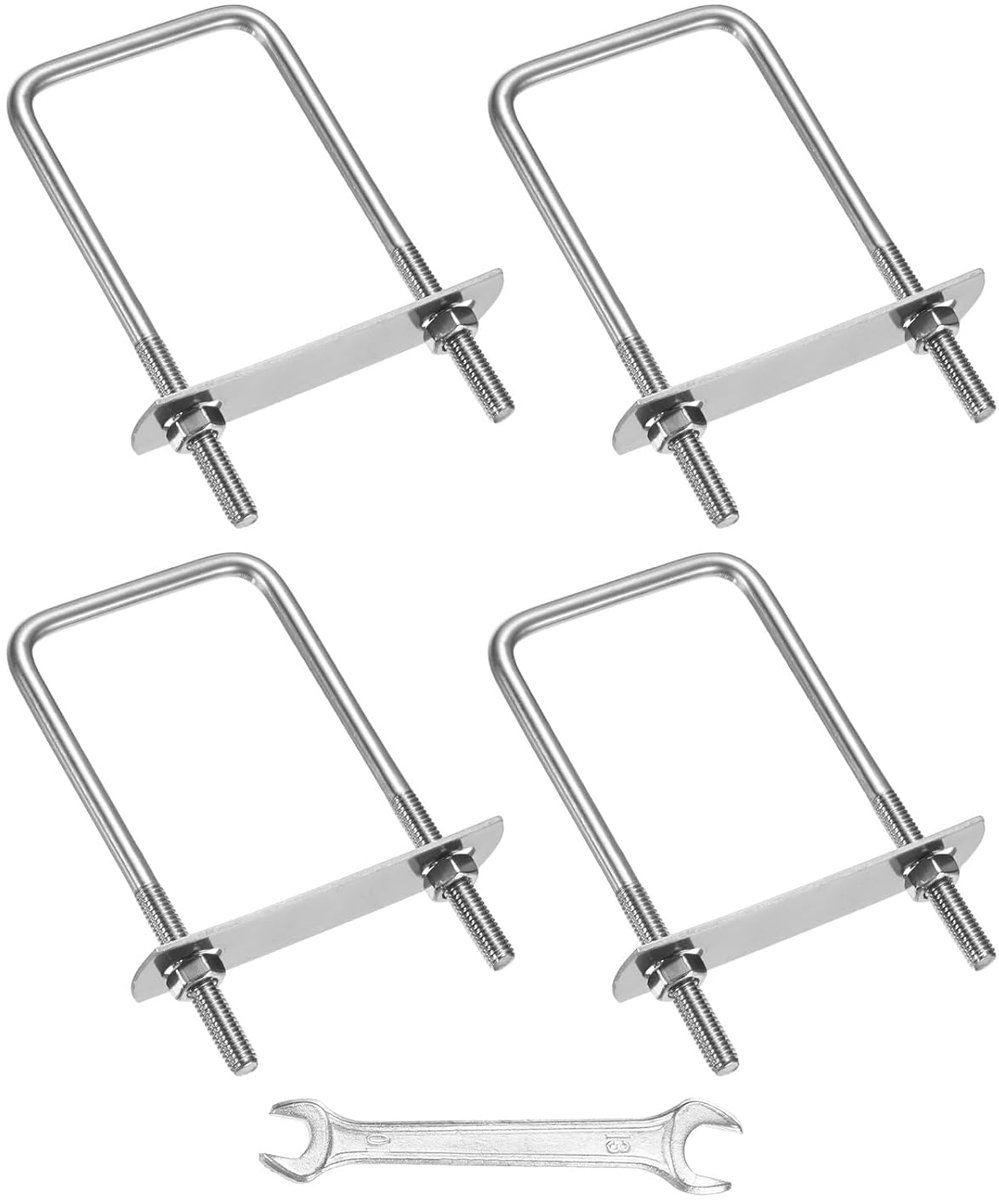 U-boutenset, vierkant, M6 x 50 x 100 mm, zilverkleurig, 4 stuks, vierkante U-vormige bouten, roestvrij staal 304, met frameplaten, sluitringen en sleutel voor ski's