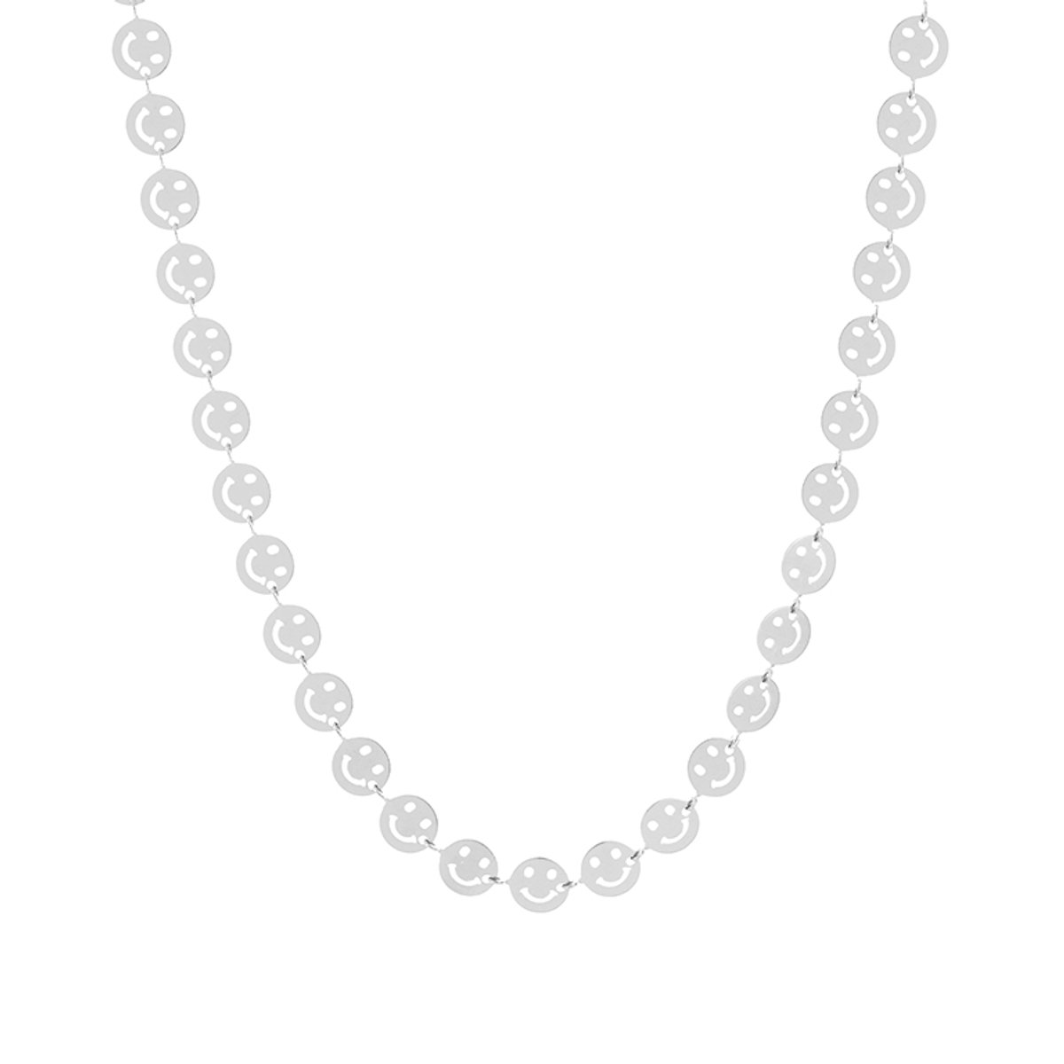 Continuous Smiley Face Chain Necklace – Luxe Happy Face Ketting – RVS - Zilver