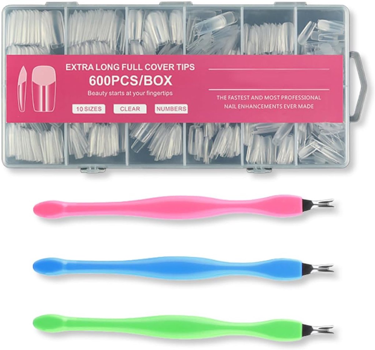 600 stuks medium vierkante nageltips, soft gel tips, full cover nageltips, valse nageltips, kunstgel nageltips, met 3 nagelriemverwijderaars, voor nagelverlenging en nail art, doe-het-zelf