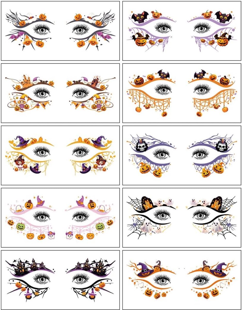 10 stuks glitterstenen voor gezicht, waterbestendig, festival make-up, gezichtstattoo, Halloween DIY gezichtsstickers, voor Halloween, muziekcarnaval, party, make-up