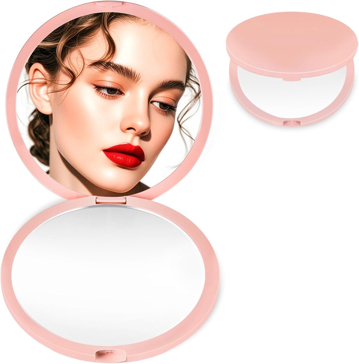 Compacte make-upspiegel voor op reis, 1X/3X vergroting zakspiegel, 2-zijdige mini draagbare opvouwbare handheld, geschenken voor tienermeisjes vrouwen, roze