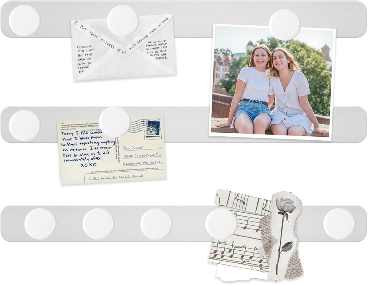 Magneetbord, Magnetisch Prikbord voor Muur - Magnetische Strips met Zelfklevende Achterkant, 3 stuks Frameloze Roestvrijstalen Memobordstaven met 10 Witte Magneten voor Kantoor, Thuis, Koelkast