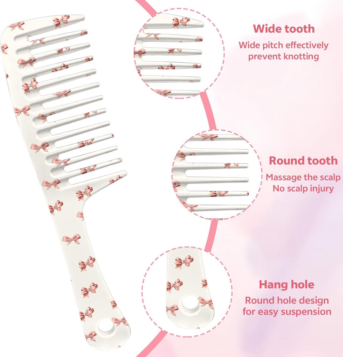 tandenkam, moeiteloze klitverwijdering voor krullend, nat, lang haar, nat, schattig esthetisch ontwerp voor vrouwen, mannen en meisjes (roze-10)