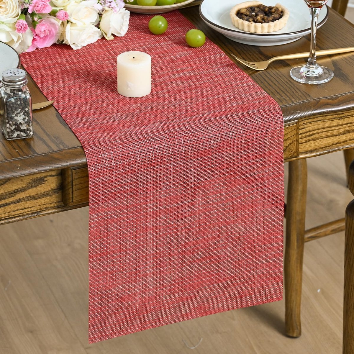 Mode Rode PVC Kerst Tafelloper 30x153 cm, Wasbare, vlekbestendige Keuken Eettafel Decoratie voor Home Party Decor