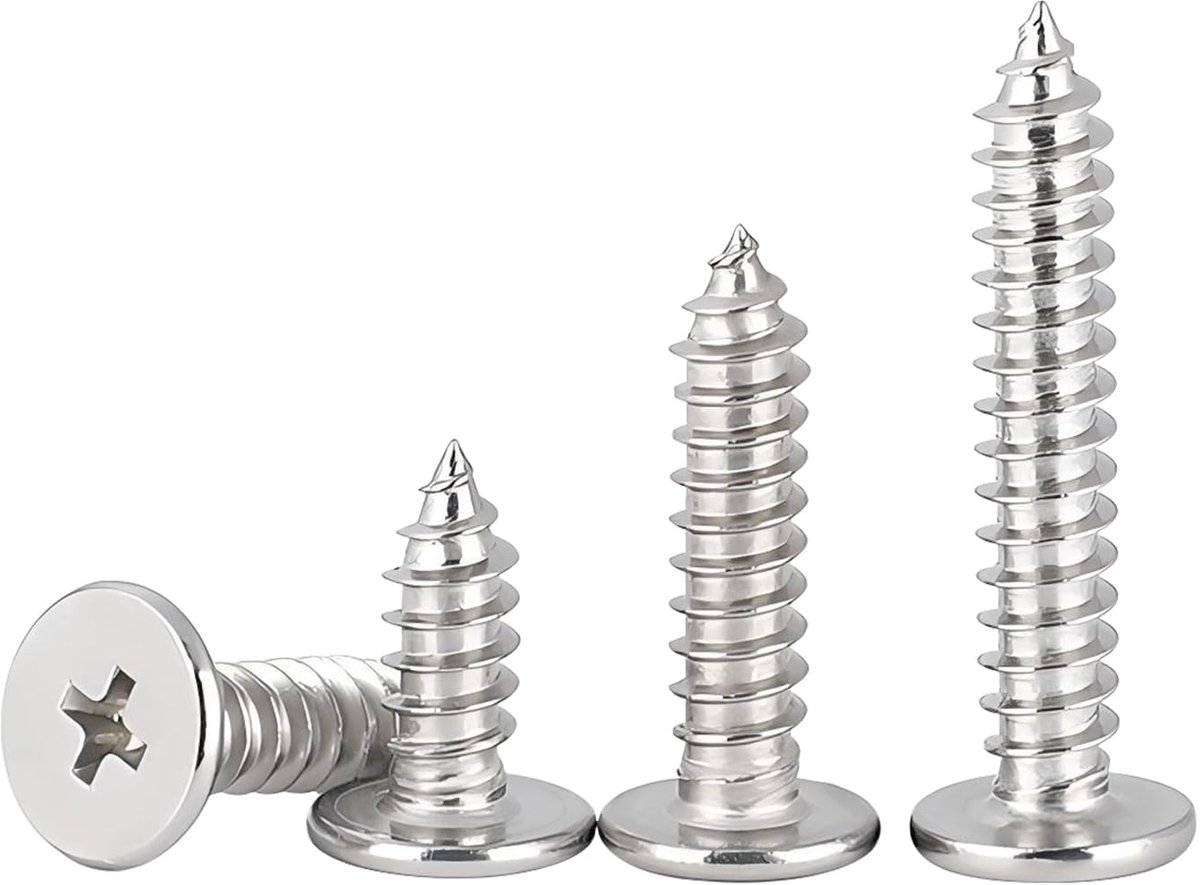 20 stuks dunne zelftappende schroeven, kruiskop platte kop, 304 roestvrij staal, M3 x 5 mm, houtschroeven voor reparaties