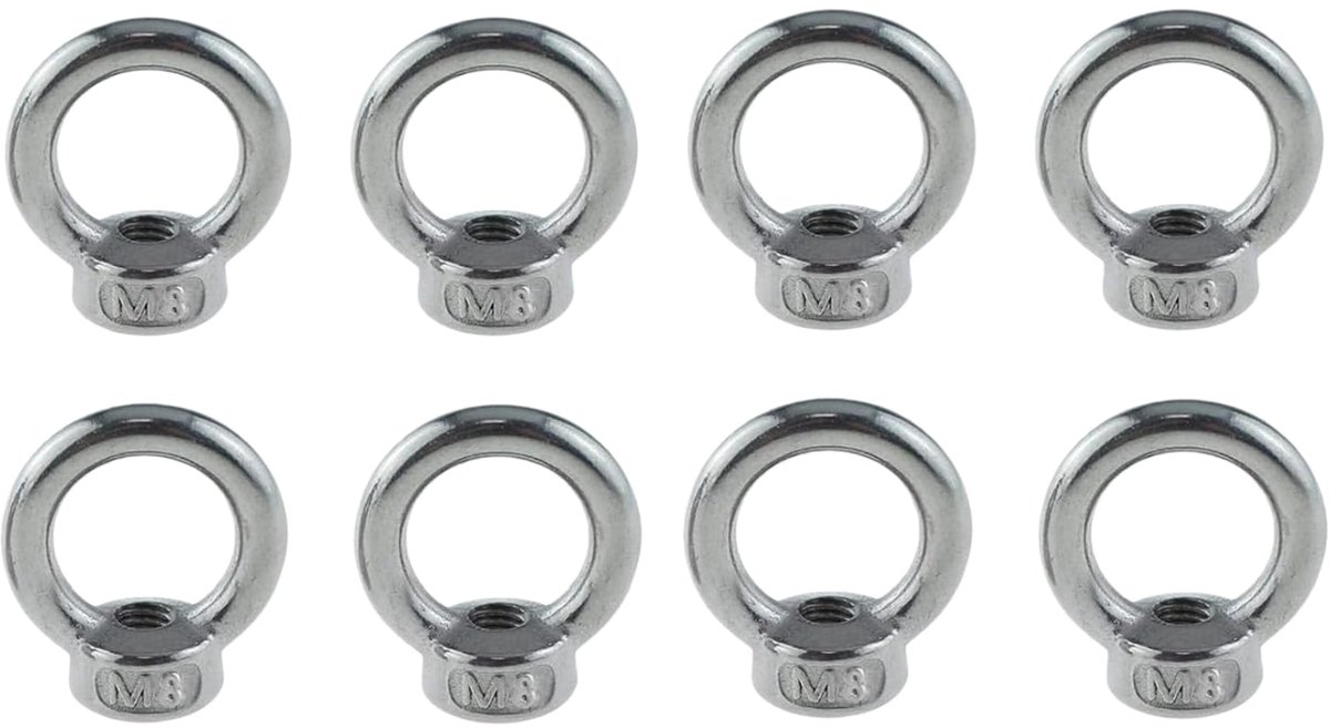 Ringmoeren M8,8 stuks oogmoeren 304 roestvrij staal schroefdraad oogmoeren ringmoeren oogmoeren voor het bevestigen van hangende ornamenten bloempotten schommelstandaard