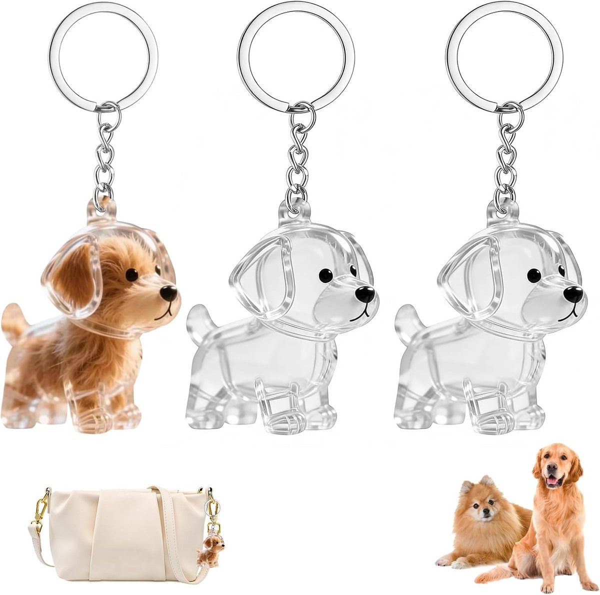 3-delige Transparante Hondenhaar Sleutelhanger – DIY Herdenkingscapsules voor Huisdieren – Draagbare Hondenhaar Bewaarder voor Sleutels, Tassen en Rugzakken – Creatief Cadeau voor Dierenlief