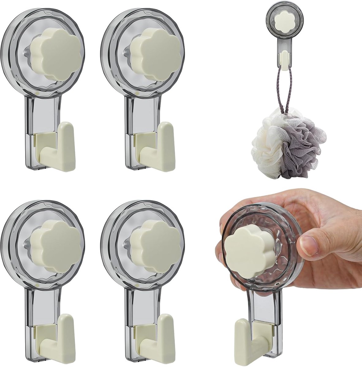 Zuignappen, handdoekhaken, zonder boren, extra sterke zuignap, haken, max. 5 kg, herbruikbaar, voor badkamer, keuken, camping, auto, muur, raam, glas, tegels, 11 x 6 x 3 cm