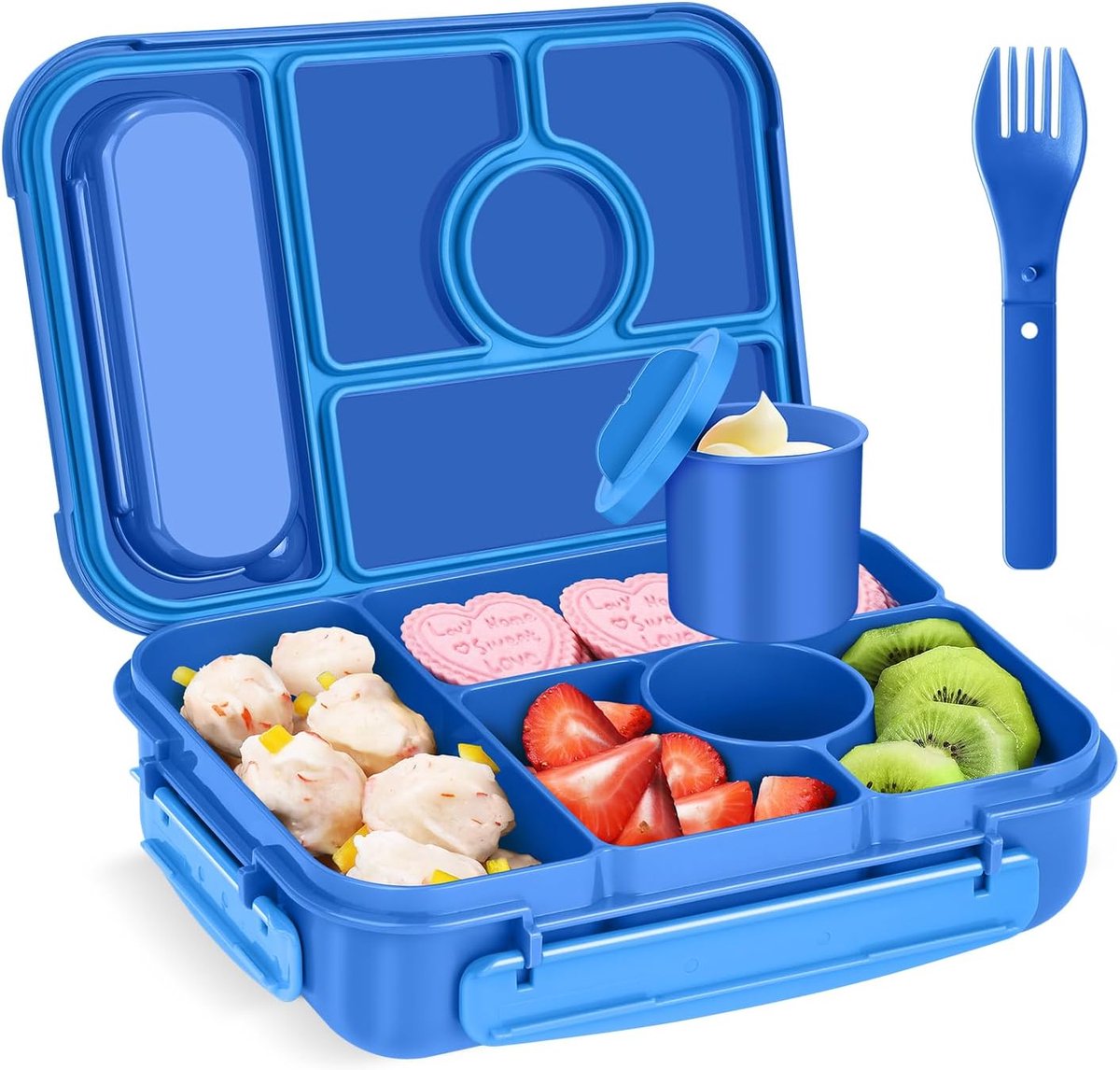 Lunch Box Adults/Kids,Bento Box Kids,1300ML- 5 vakken Lekvrij Lunchbox met sausdoos,Lunchbox Voor Volwassenen,Lunch Container,Snackbox Sandwichbox,Herbruikbaar (Donkerblauw)