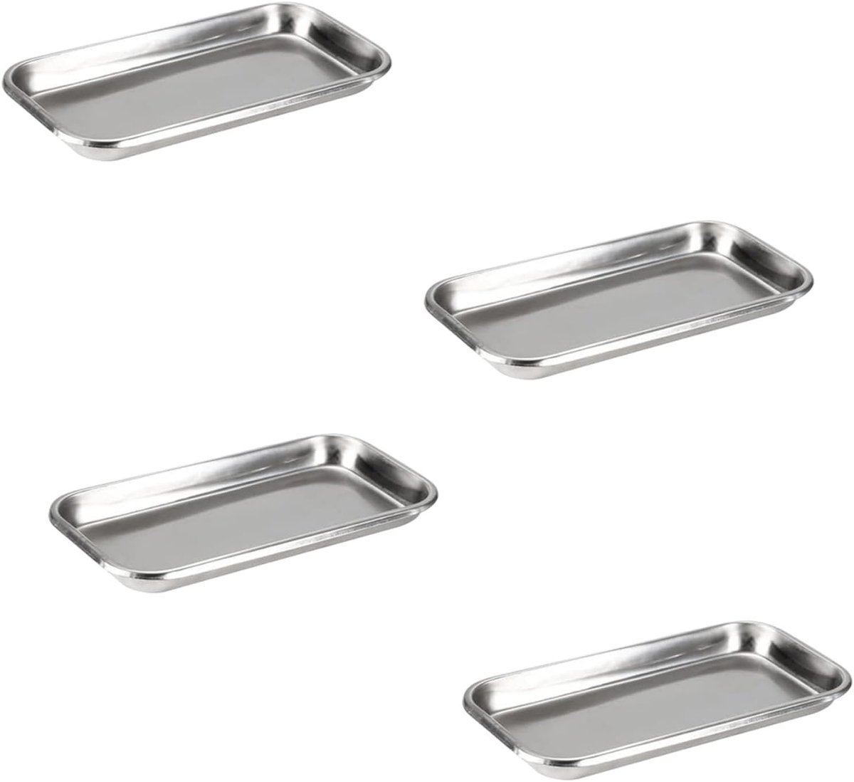 4 stuks roestvrijstalen schaal, rechthoekig instrumentendienblad, klein, rechthoekig, laboratoriumdienblad, nuttig gereedschap voor laboratorium, serveerborden (22,5 x 11,7 x 2 cm)
