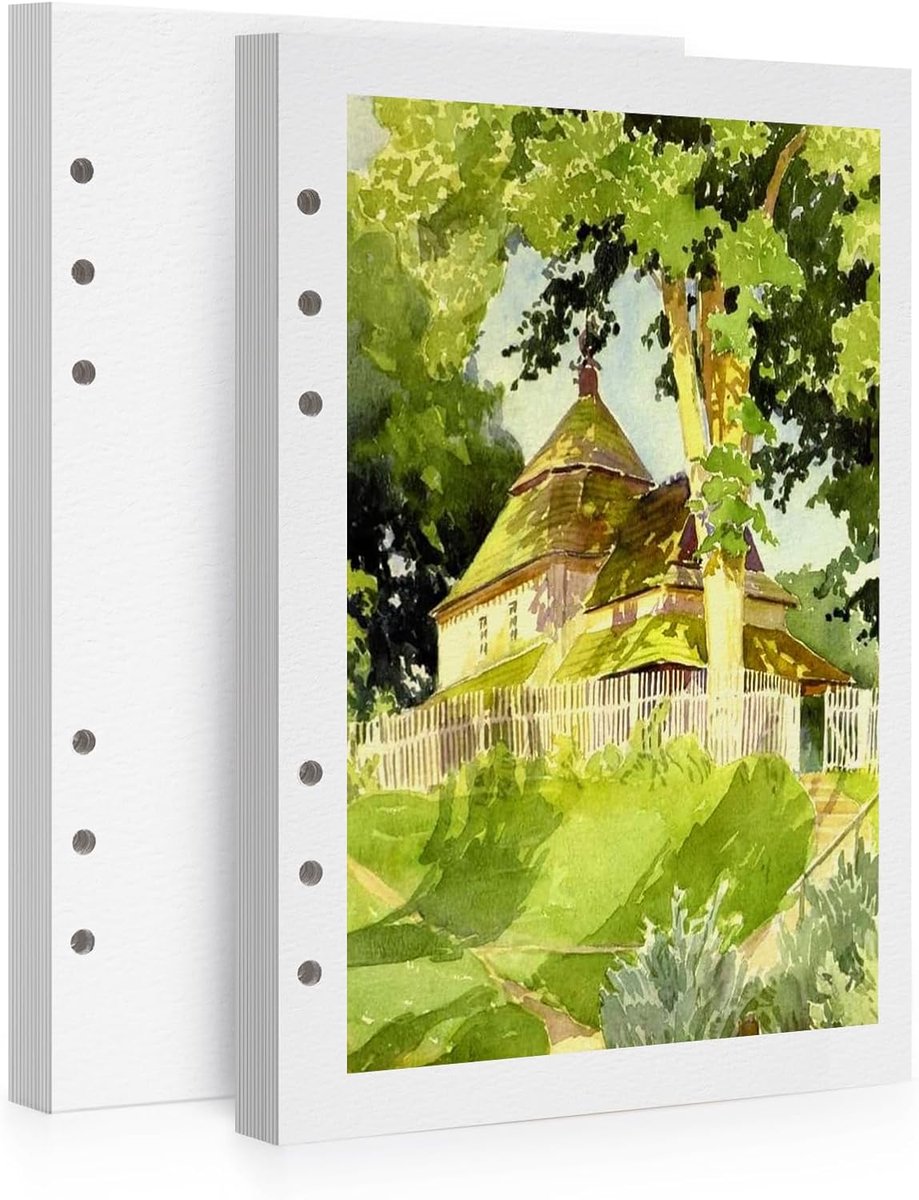 Aquarelpapier Navulbaar - 100% Katoen Warmgeperst 300gsm - 2 Stuks (40 Vellen) - 17 x 10 cm Gatgeperforeerd Vervangbaar Papier - Voor Kunstenaars, Volwassenen & Studenten