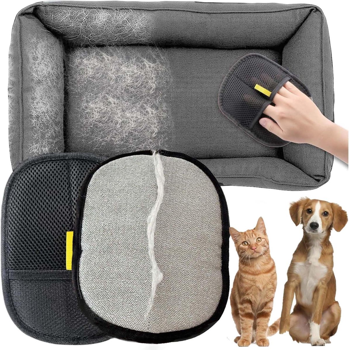 2 stuks dierenhaarverwijderingshandschoen, kattenhandschoen, elektrostatisch hondenhaar, ontharingshandschoen, dubbelzijdige handschoenen voor dierenverzorging voor kleding, tapijten, banken