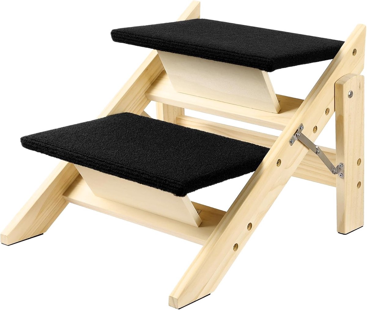 Houten huisdiertrap, hondenhelling met 2 treden, opvouwbare hondentrap voor hoge bedden, auto's, bank, duurzame houten huisdiertrap voor kleine, middelgrote en grote honden (BK)