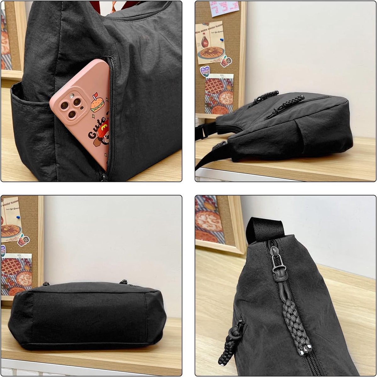 1 Zwarte Casual Crossbody Tas, 1 Schattige Hangende Decoratie, Verstelbare Schouderbanden, Eenvoudige En Grote Capaciteit, Multifunctionele, Modieuze Schoudertas Voor Vrouwen.