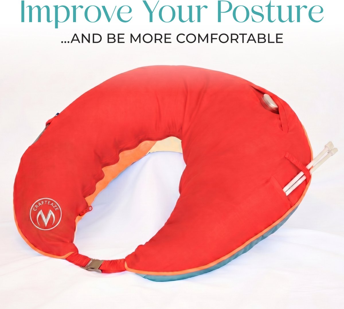 Crafteaze Maker's Pillow – Ergonomisch Haak- & Breikussen met Opbergvakken – Nek- en Armondersteuning – Rain Pattern
