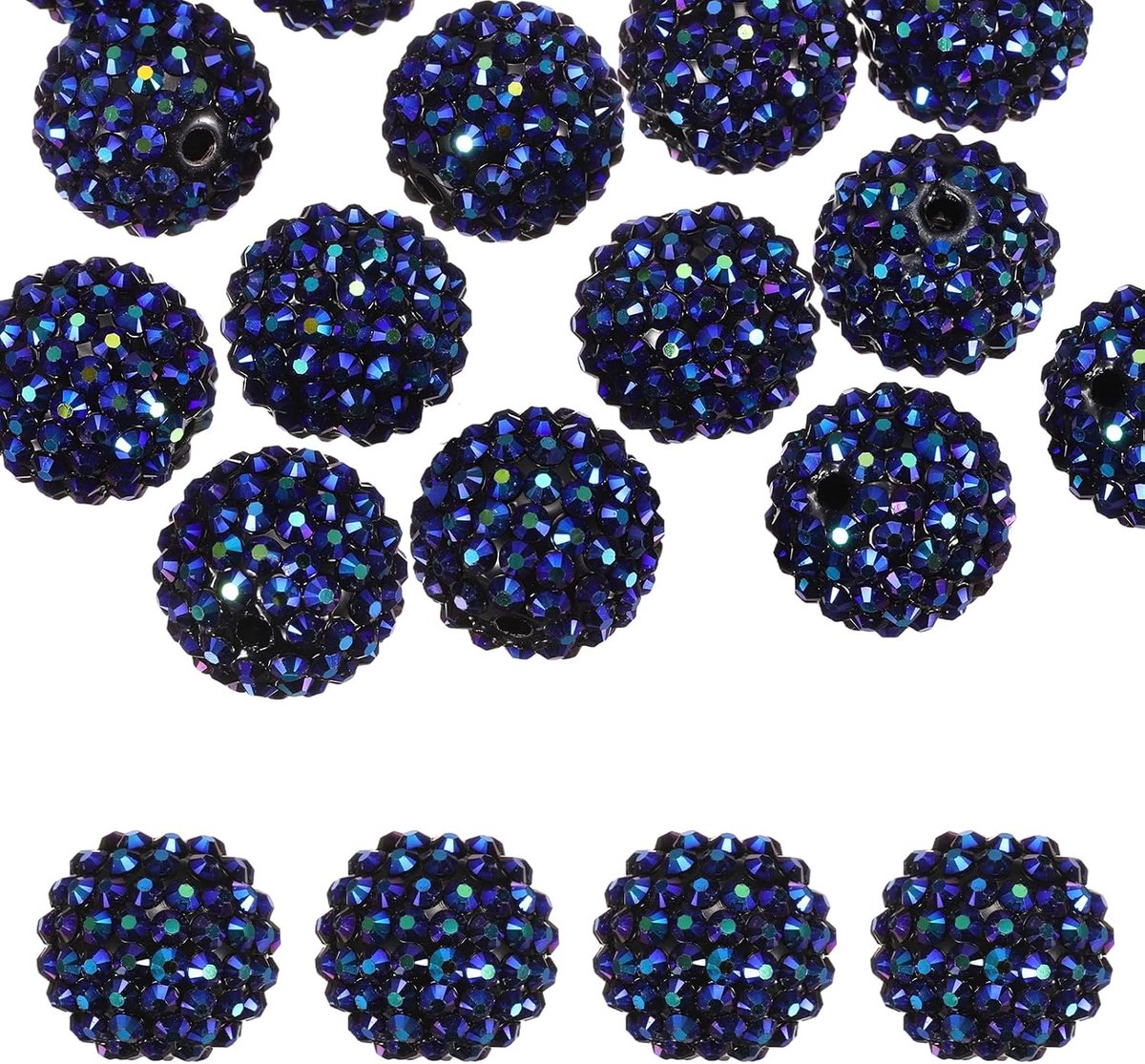 Kralen voor kralen pen, 20 stuks bal disco sprankelende brok ronde bubblegum kralen voor kralen sleutelhanger sieraden maken doe-het-zelf ambacht, zwart AB