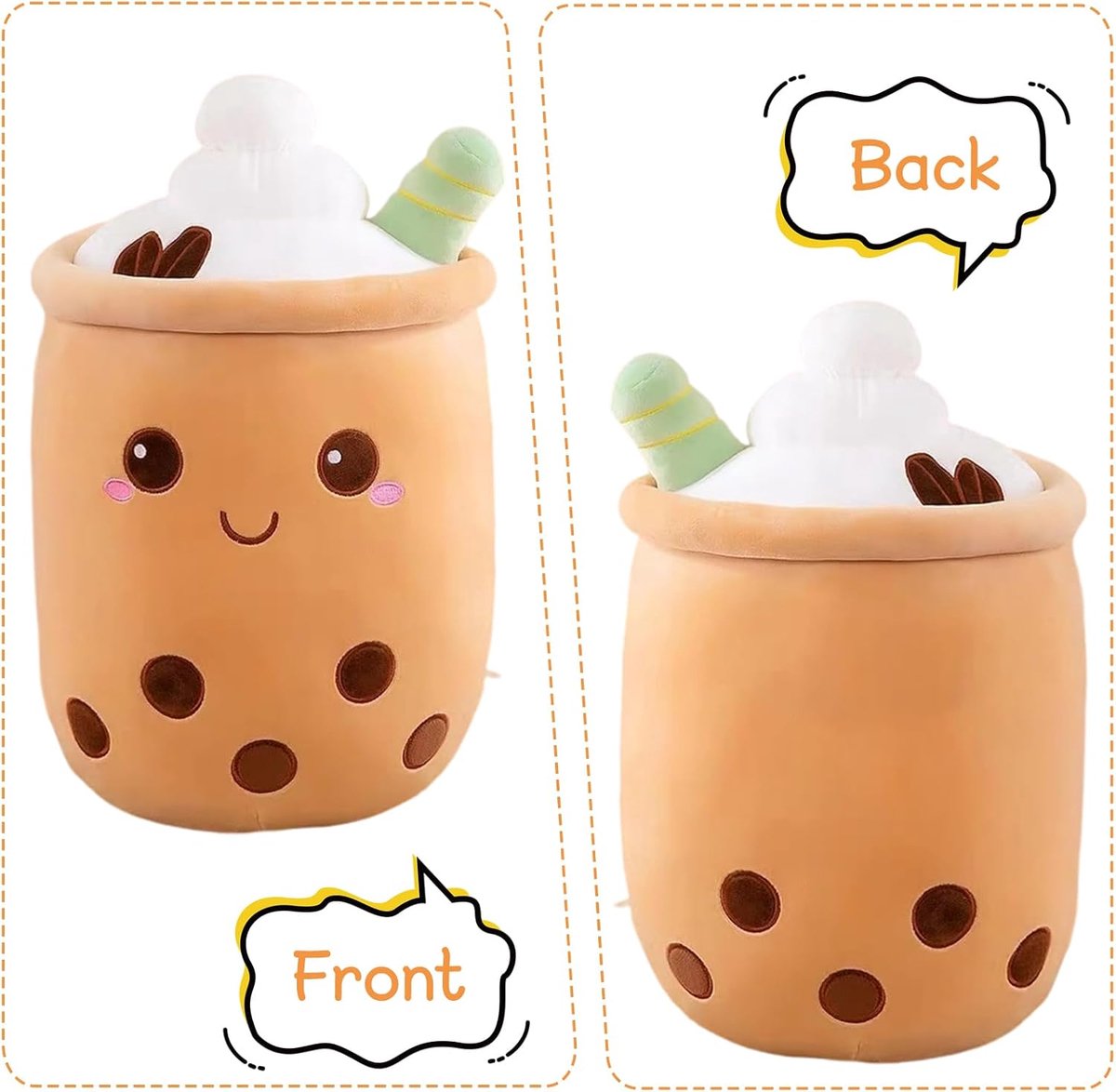 Pluche dier, 35 cm, zacht kussen in boba-mok, kawaii pluche dier voor bed, bank, kantoor, kamer, woondecoratie, stressvermindering voor volwassenen (koffie)
