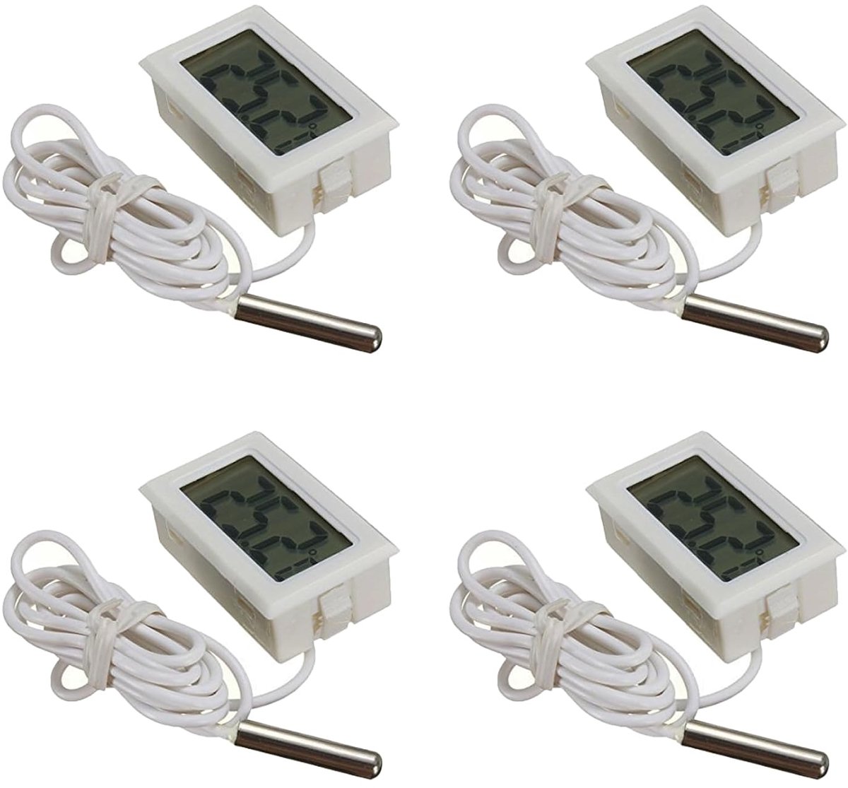 Digitale lcd-thermometer, temperatuurbewaking met externe sonde voor koelkast, vriezer, aquarium - wit (4 stuks)