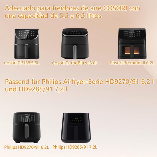 heteluchtfriteuse, airfryer-accessoires voor Cosori TurboBlaze 5,5 l, 6,0 l 6,2 l, Philips Airfryer-accessoires HD9285/90 XXL 7,2 l en HD9270/90 XL 6,2 l, 22 x 21 x 0,5 cm — afbeelding 2