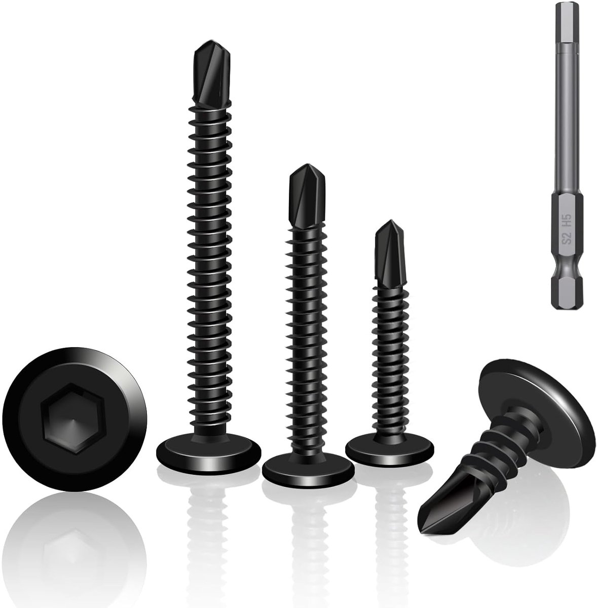 60 stuks zelftappende schroeven, roestvrij staal, 5,5 x 16 mm, 410 boorschroeven, roestvrij staal, metalen schroeven, zelftappend, platte kop, binnenzeskantschroeven met bit, plaatschroeven