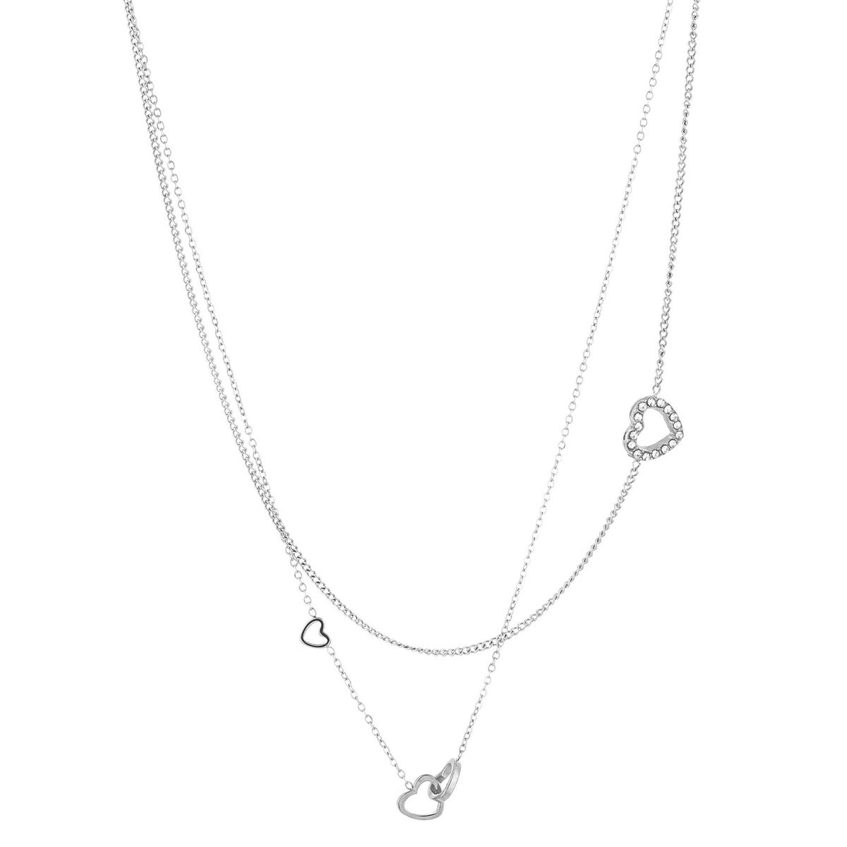 Michelle Bijou Ketting Dubbel Hartjes zilver