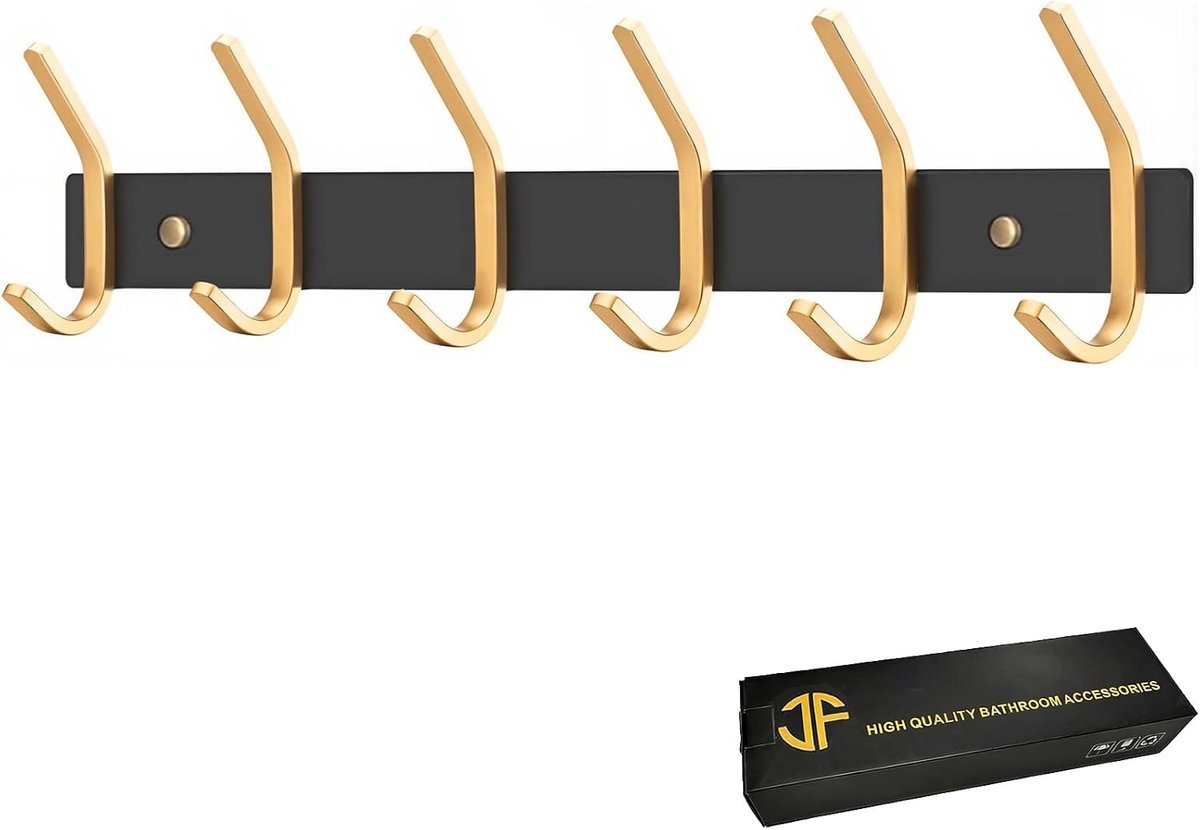SnelShoppen - Wand Kledinghaken, Garderobe Haken, Zwart, Wandgarderobe Haken, Rvs, Haak Frame, Kapstok voor Garderobe, Badkamer, Keuken (Zwart + Goud,