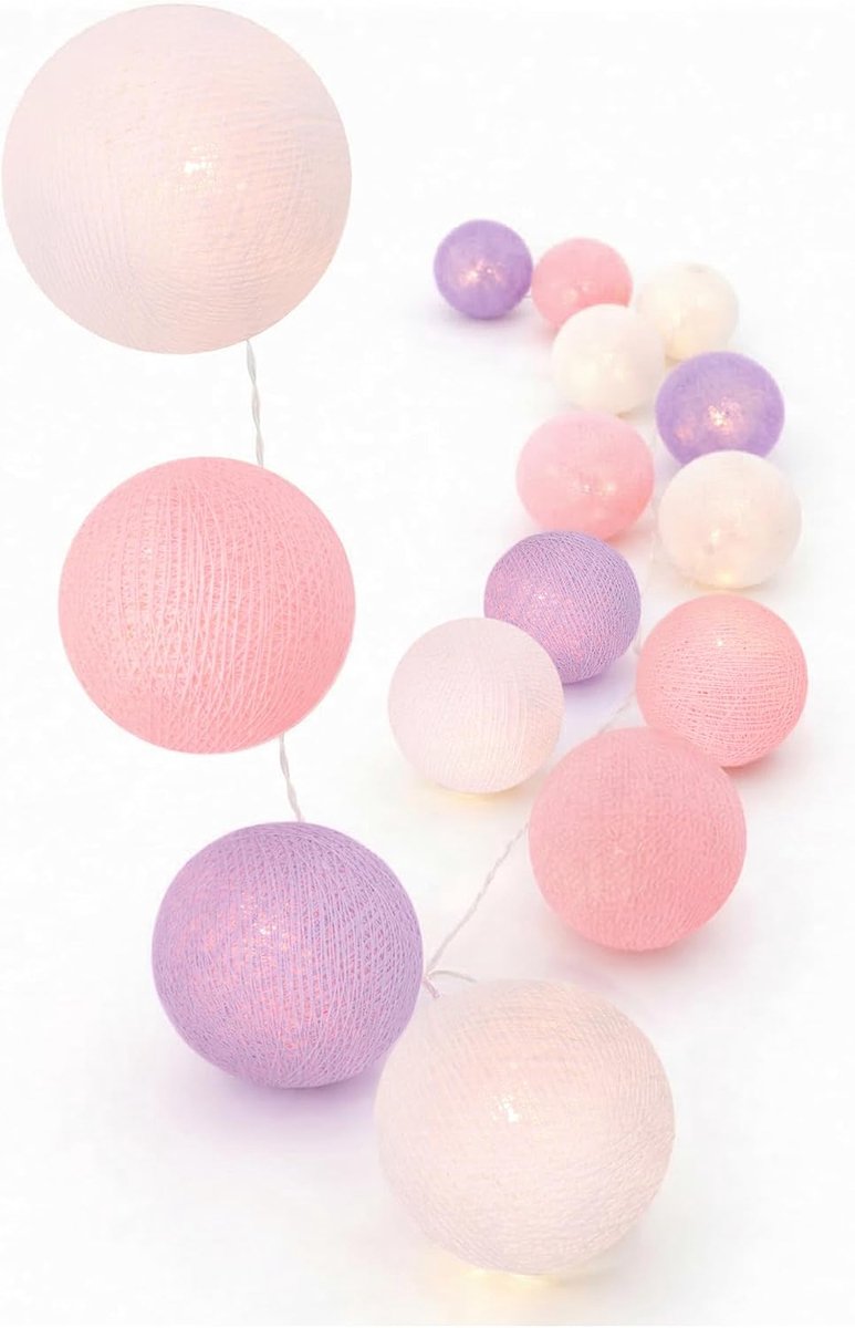 SnelShoppen - LED Sfeerlampjes met Katoenen Ballen, Timer en Dimmer, 35 Bollen, Warm Wit, Perfect voor Feest, Tuin, Kamers en Kinderen