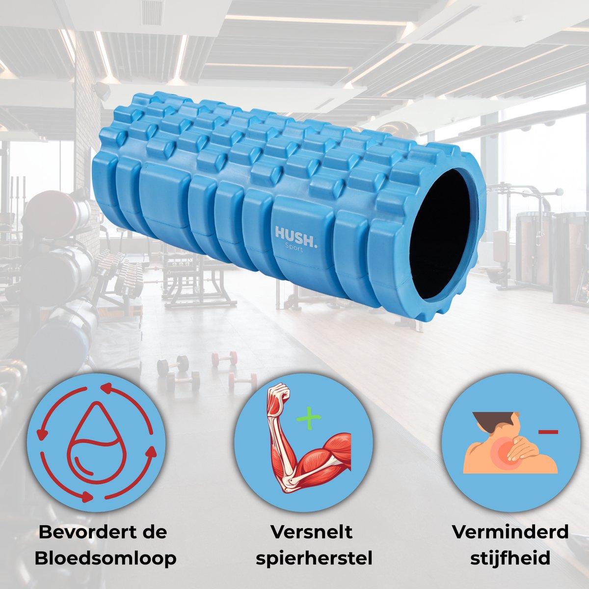 HUSH Sport - Foam Massageroller - 33x14 cm - met Grid Patroon - Spierherstel & Triggerpoint Massage - 3 Intensiteit levels - EVA Foam - Blauw thumbnail 3