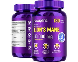 Lion's Mane Pruikzwam Extract – 180 Capsules – Hericium Erinaceus Mushroom Extract Supplement – Hoog gedoseerde Paddenstoelen Capsules – 10.000 mg Dagdosering Equivalent – Vegan Superfood - voor 90 Dagen - Lions Mane