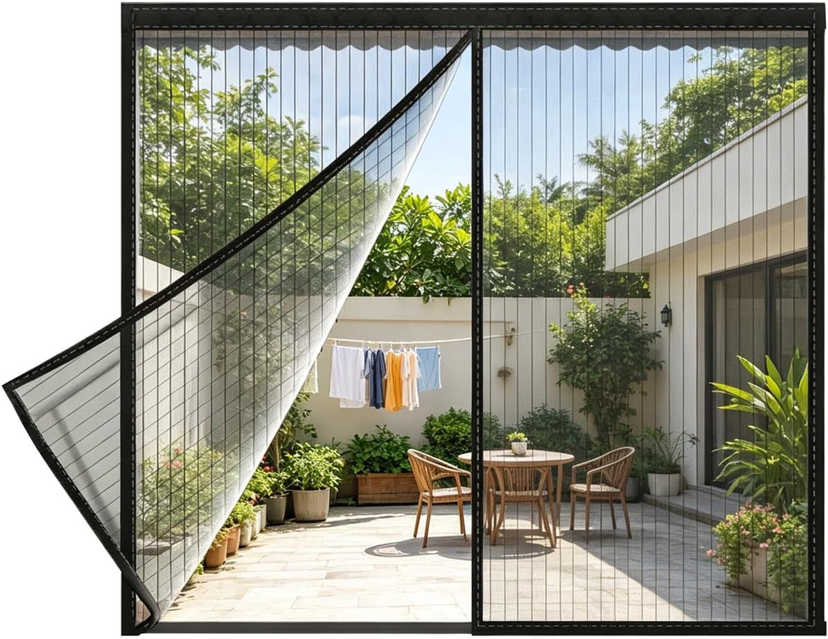 YAGXIG Magnetisch Raamhor - 100 x 120 cm - Versterkte Magneten - Automatisch naar beneden sluitend - Insectenwerend - Geen boren nodig - Zelfklevend - Hoge Weerbestendigheid