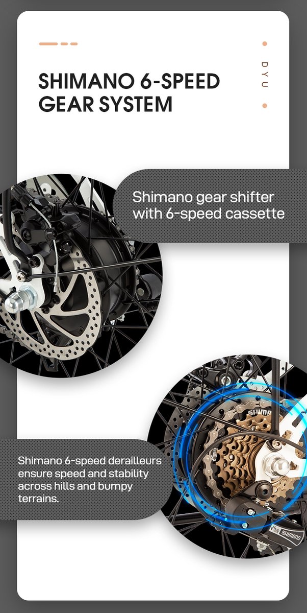DYU C6 E-Bike - 26 inch - 43km actieradius - zwart thumbnail 5
