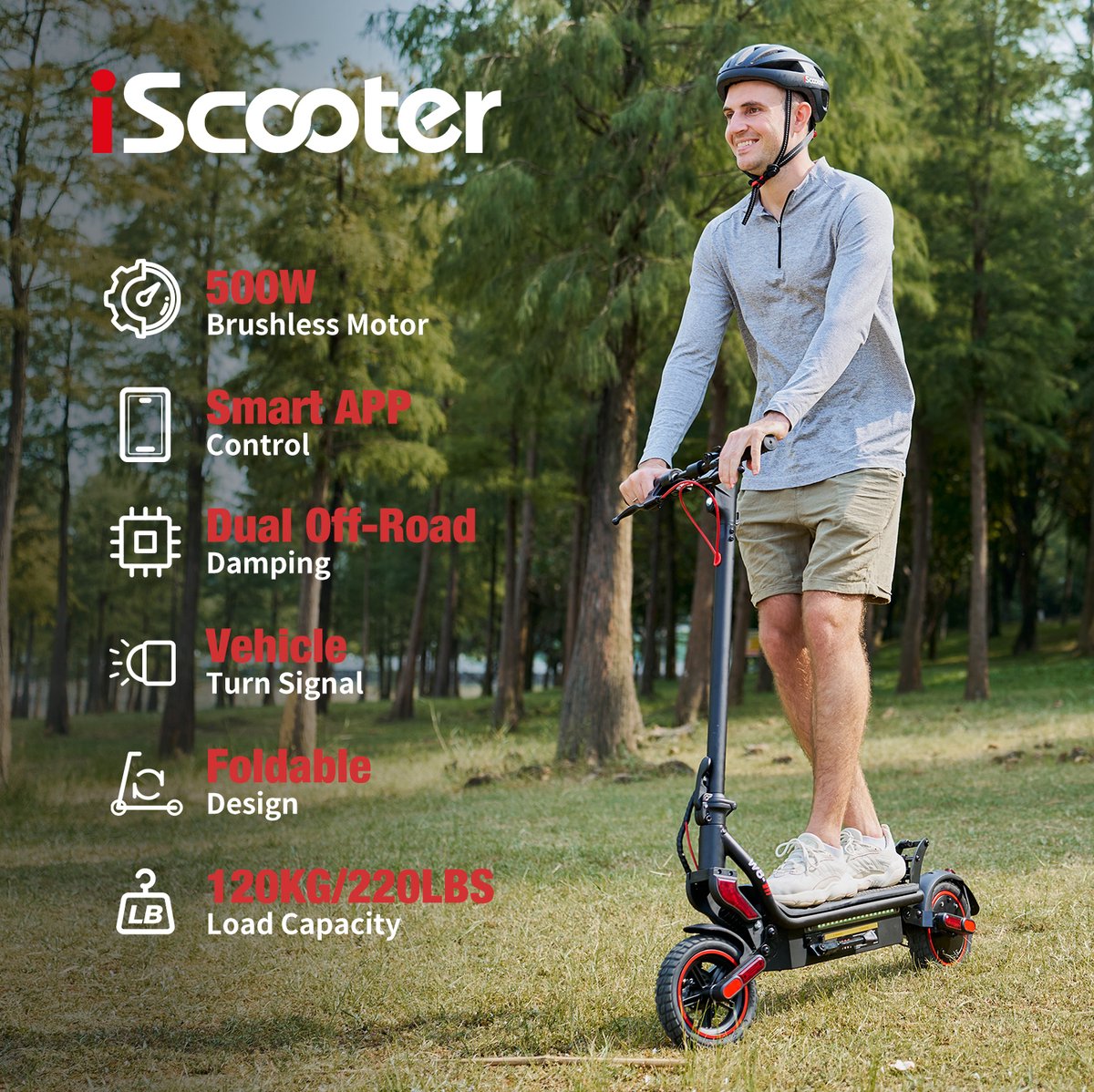 iScooter W8 Elektrische scooter - 9.3inch off‑road luchtbanden - 35km actieradius - 500W motor - 48V 10,4Ah accu - Maximumsnelheid 25 km/u - Mantis‑voorvorkdemper + onafhankelijke achterdemper - zwart – foto 6