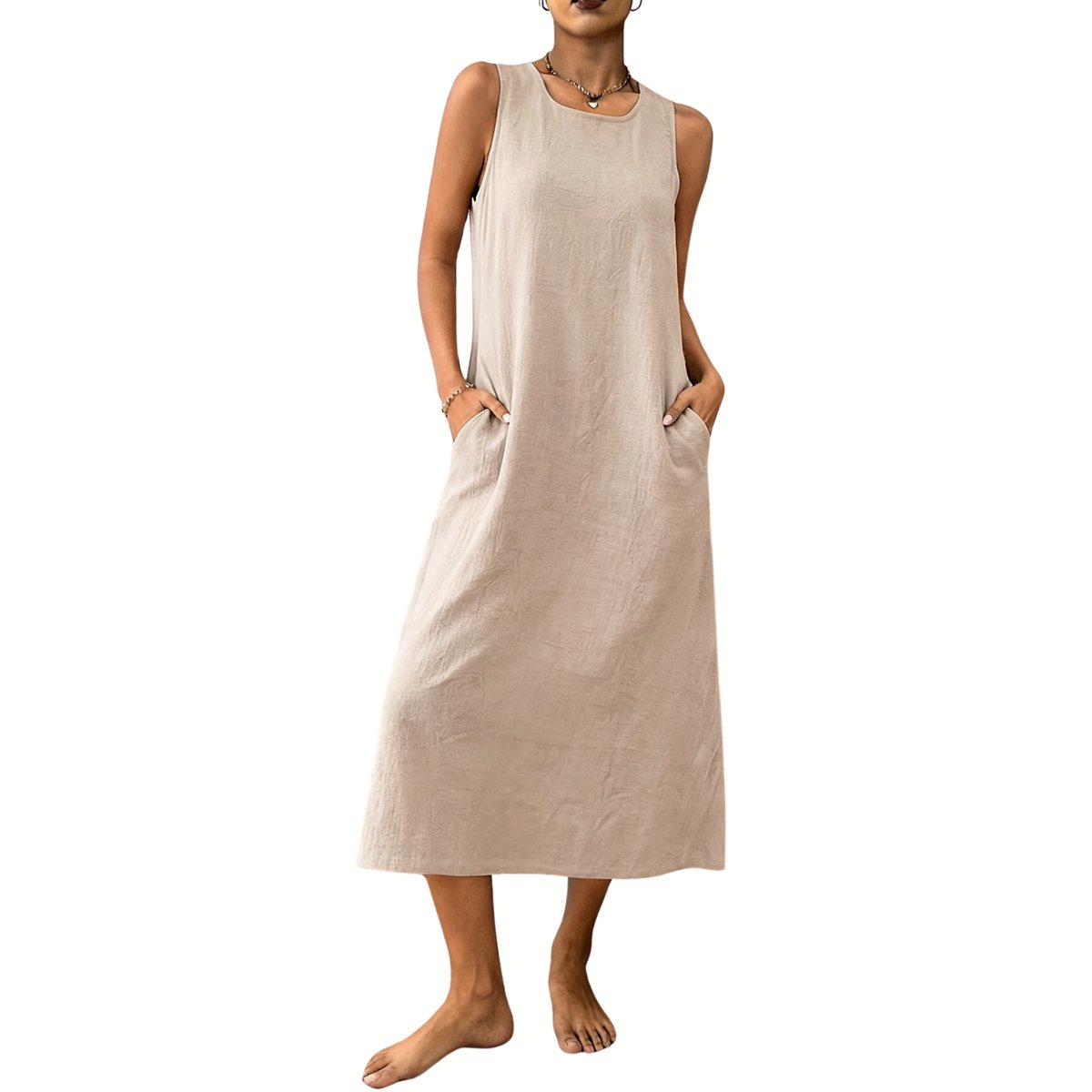 Currero Zomerjurk Dames Zomerjurken Volwassenen Vrouwen Midi Jurk Ibiza Stijl Sundress Dress Lichtkhaki S