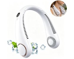 Bladeless Nek Ventilator Met Koeling - Draagbare Nek Ventilator - Portable Neck Fan met 5 Standen - Draadloos USB met Lange Batterijduur - LED-Display en 360° Luchtstroom - Mini Nek Fan - Hals Ventilator - Nek Fan - Wit