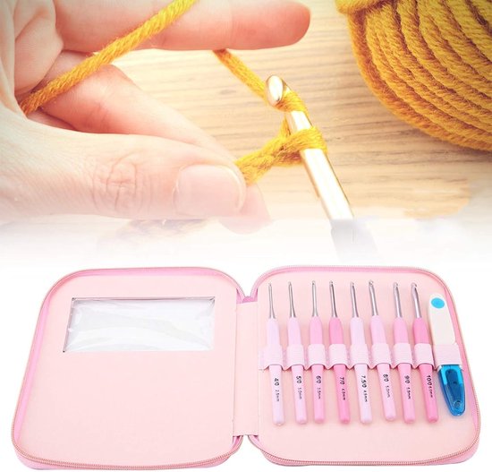 Ergonomische haaknaaldenset met kleurverloop, inclusief schaar en PU tas, 9-delig, maten 2.5 mm tot 6 mm, ideaal voor haken en handwerken van Merkloos — afbeelding 3