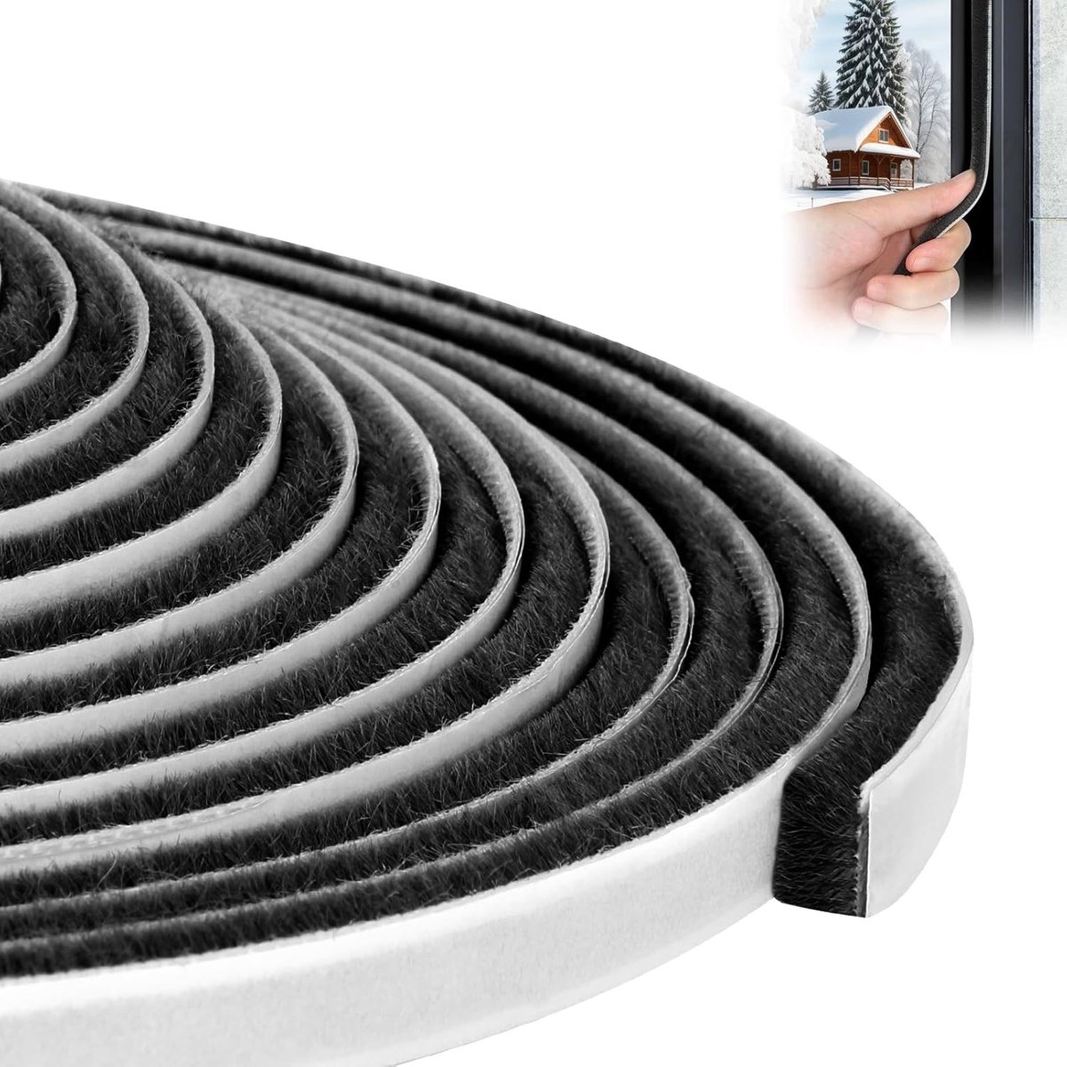 Zelfklevende Borstelafdichting 6 m, 9 mm (B) x 5 mm (D) voor Ramen, Schuifdeuren en Deurgaten - Winddicht en Warmtebescherming tegen Koude, Zwart