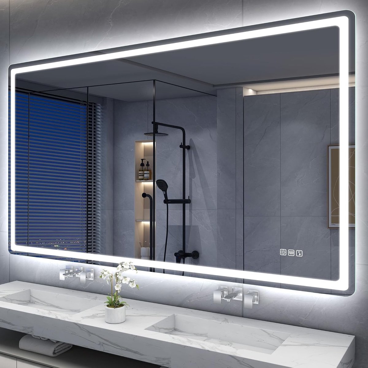 Badkamerspiegel met Verlichting - Transparant Matglas - Dimbaar met Geheugenfunctie - Anti-condens - Voor Badkamer