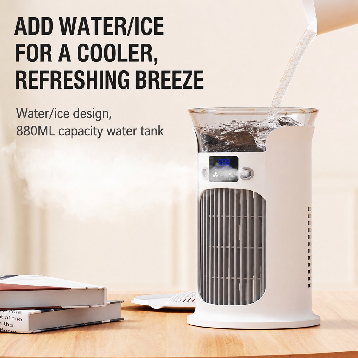Mobiele Airco - 3-in-1 - 800ml - Kleine Airconditioning zonder Afvoer Slang - Draagbare Ventilator - 20 dB - 3 Functies & Snelheden - Luchtbevochtiger - Slaapkamer Kantoor Woonkamer - Wit – foto 3