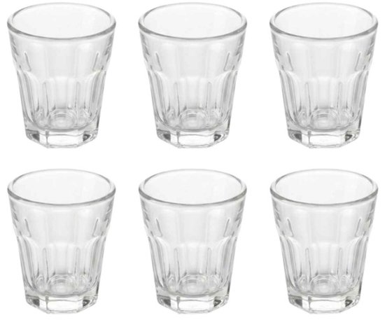 Shotglazen – 6 stuks – Klassiek geribbeld glasdesign – Borrelglaasjes – 45 ml