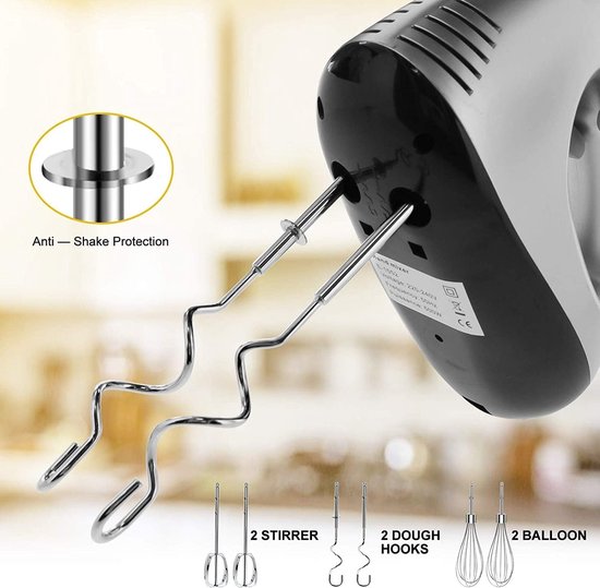Elektrische handmixer 500 W - 5 toerentallen - Turbinefunctie - Met mixers, haken, gardes, eierscheider, bakspatel en standaard - Voor eenvoudig kloppen van deeg — afbeelding 3