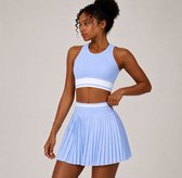 Monaco Court Set - Maat L - Lichtblauw –2-delige set: High Neck Top & Geplooid Rokje – Tennis, Padel & Golf - Dames Sportset