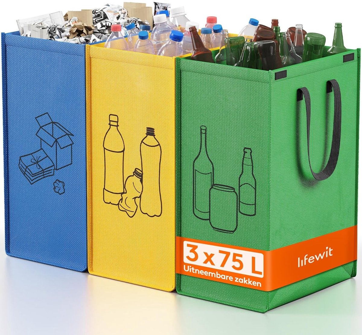 Afvalscheidingssysteem - Non-woven materiaal - 3 Vakken voor Papier, Glas en Plastic - Eenvoudig op te bergen - Voor de Keuken