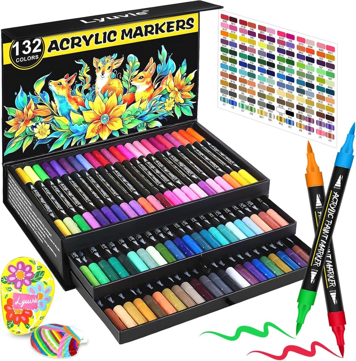Acrylverfstiften - Set van 66 Stiften - 132 Kleuren met Penseelpunt - Geschikt voor Diverse Oppervlakken - Voor Creatieve Klussen