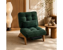 Fauteuil - Relaxstoel - Leesstoel - Comfortabele TV-stoel - Verstelbaar- Met voetpedaal - Met lendensteun - Houten stoelpoten - Modern design - Stof - Smaragdgroen