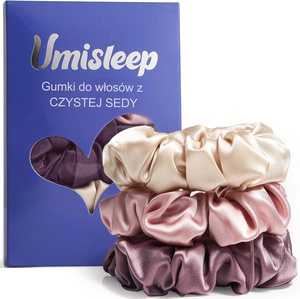 Set van 3 100% Mulberry Zijde Scrunchies voor Dames, Zachte Haarbanden voor Minder Frizz en Haarbreuk, Elastische Haaraccessoires in Roze, Champagne en Pruim Paars